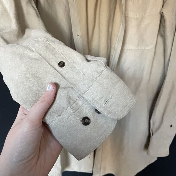 Consensus Mens Luxury Faux Suede Shirt LT beige quiet luxury soft overcoat - Picture 4 of 8